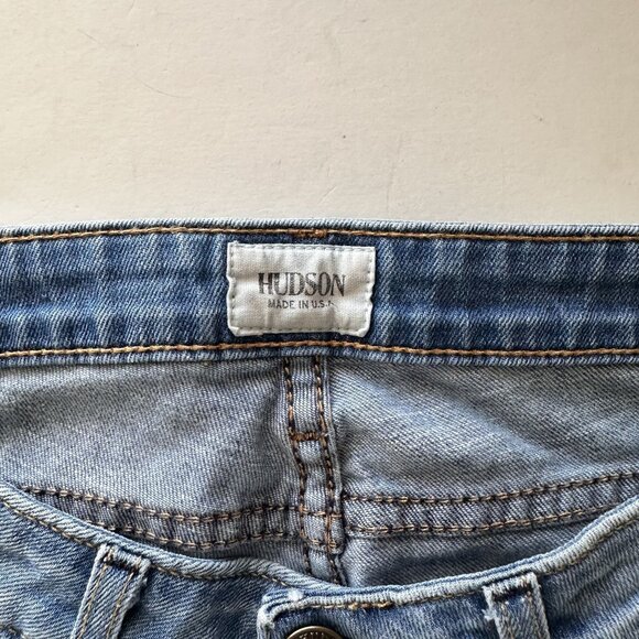 Hudson Womens Flared Jeans Size 27 Made In USA Medium Wash Denim Distressed - Picture 3 of 12
